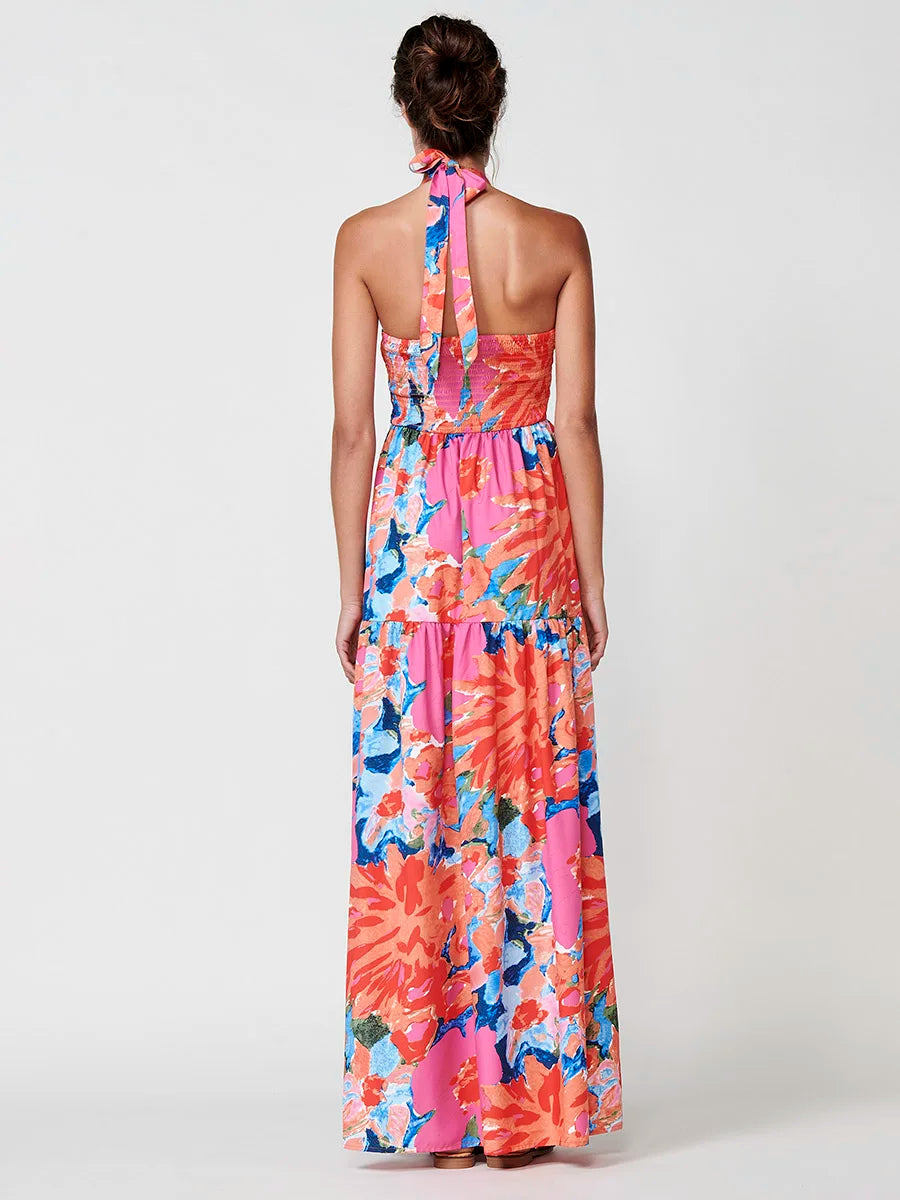 Vestido largo floral halter