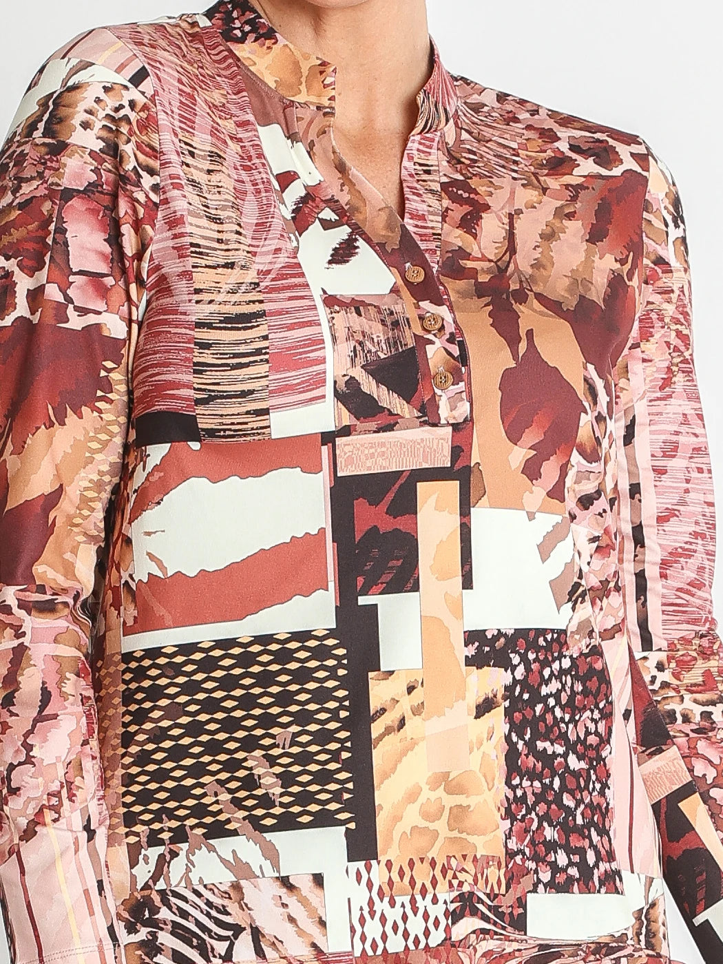 Camisade Punto Estampado con Cuello Mao