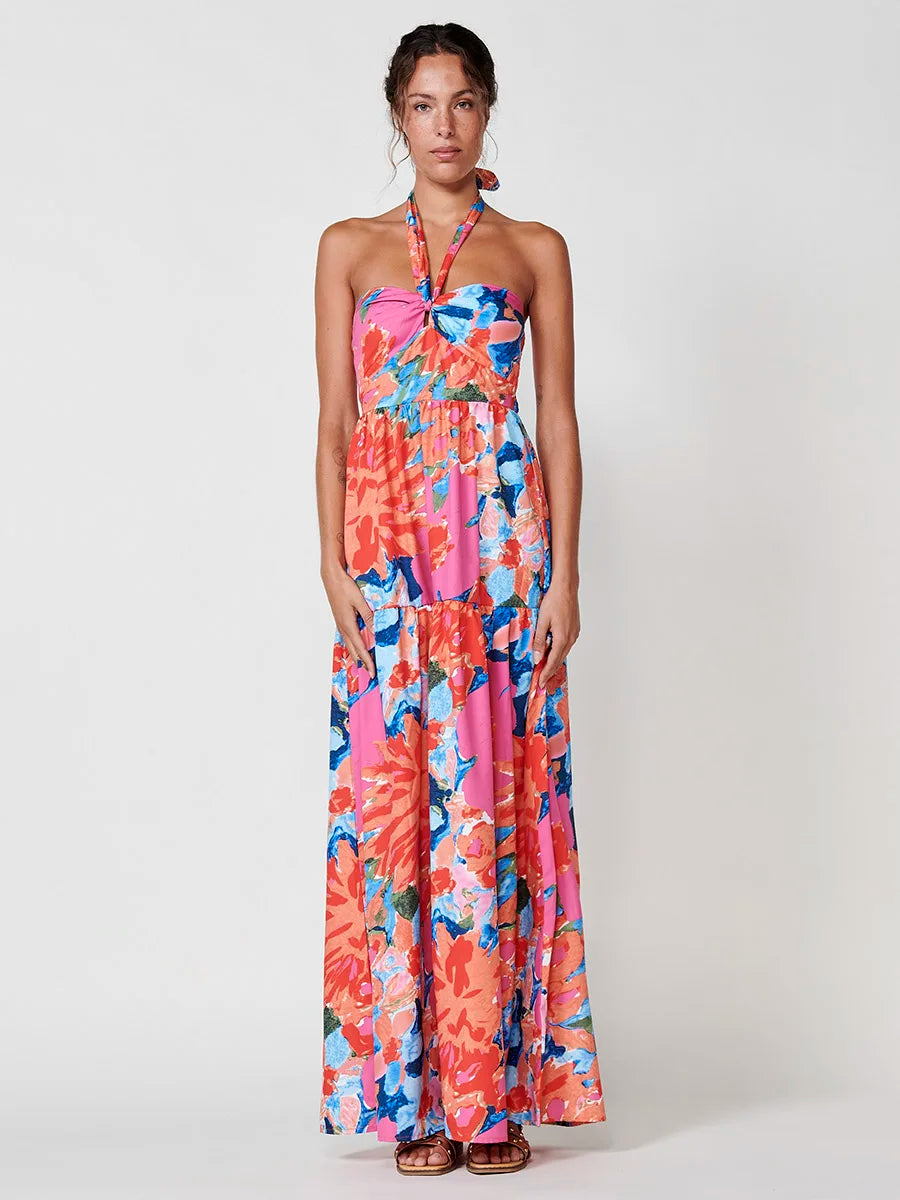 Vestido largo floral halter