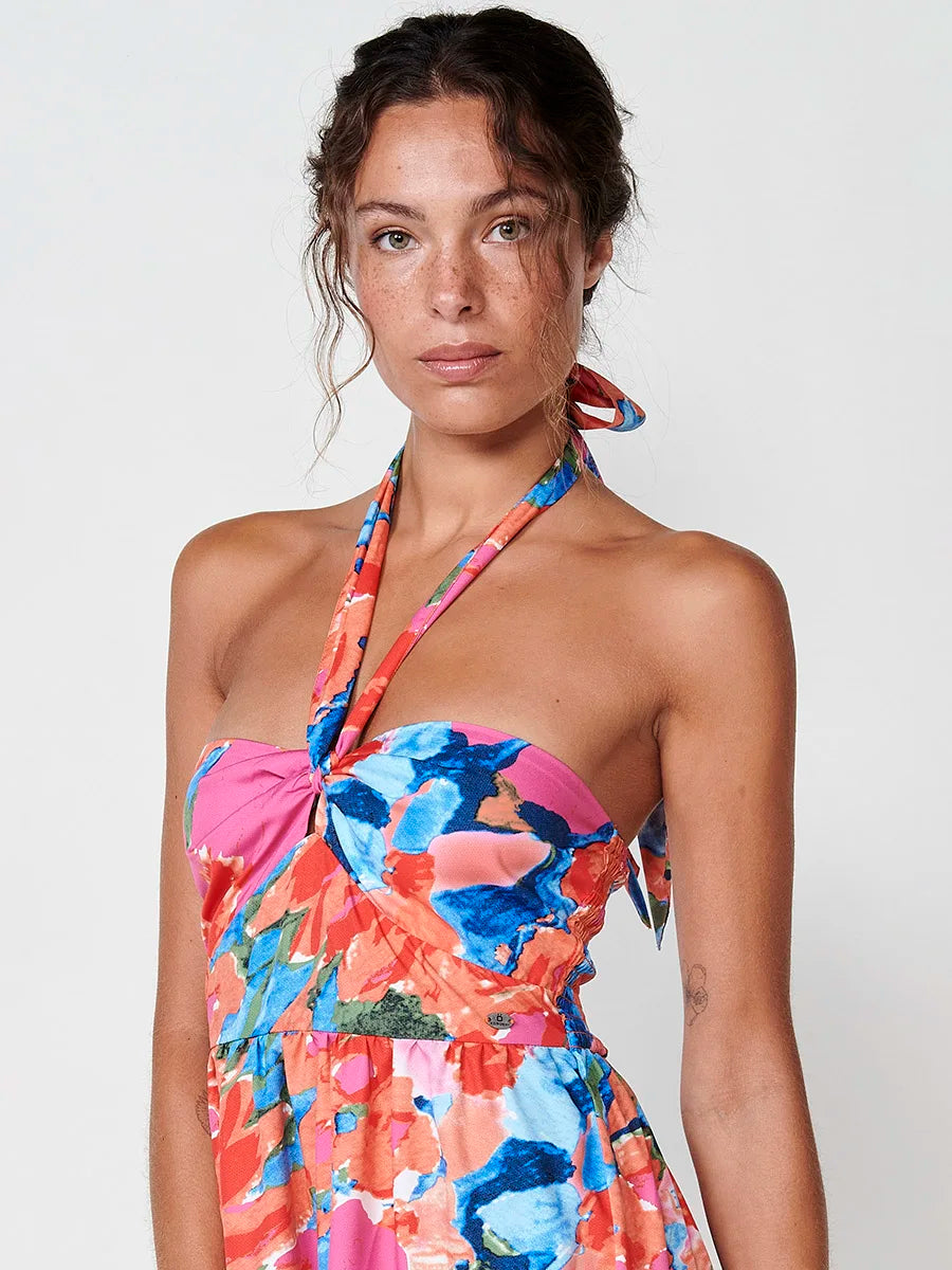 Vestido largo floral halter