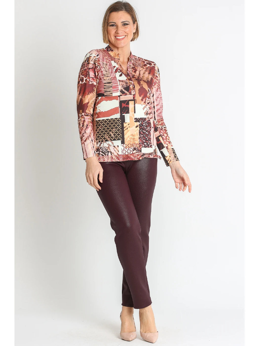 Camisade Punto Estampado con Cuello Mao