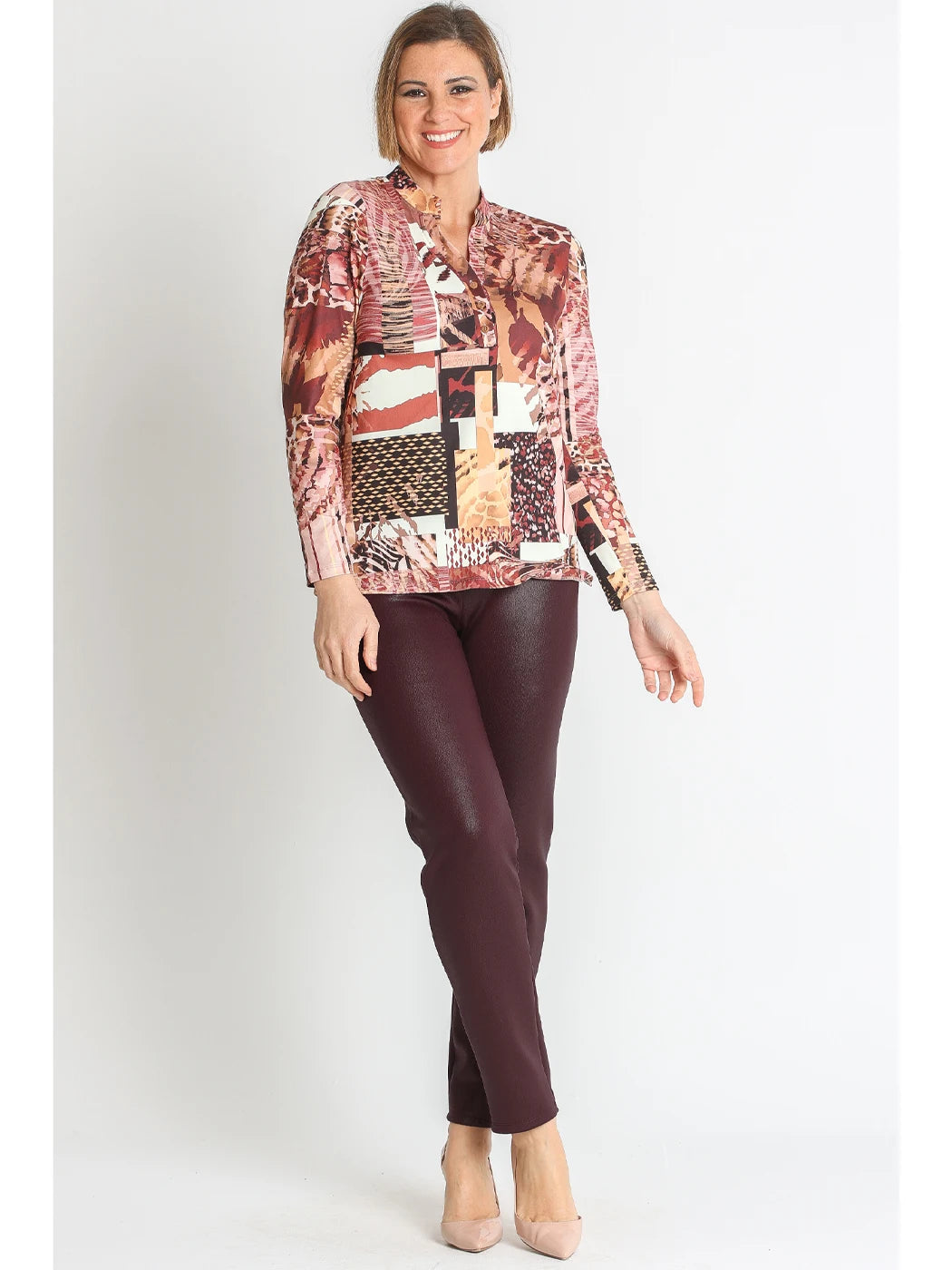 Camisade Punto Estampado con Cuello Mao