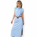 Elegante vestido largo azul celeste