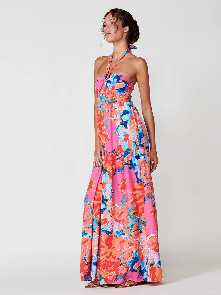 Vestido largo floral halter