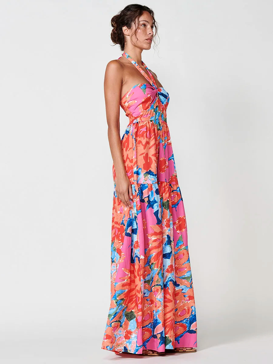 Vestido largo floral halter