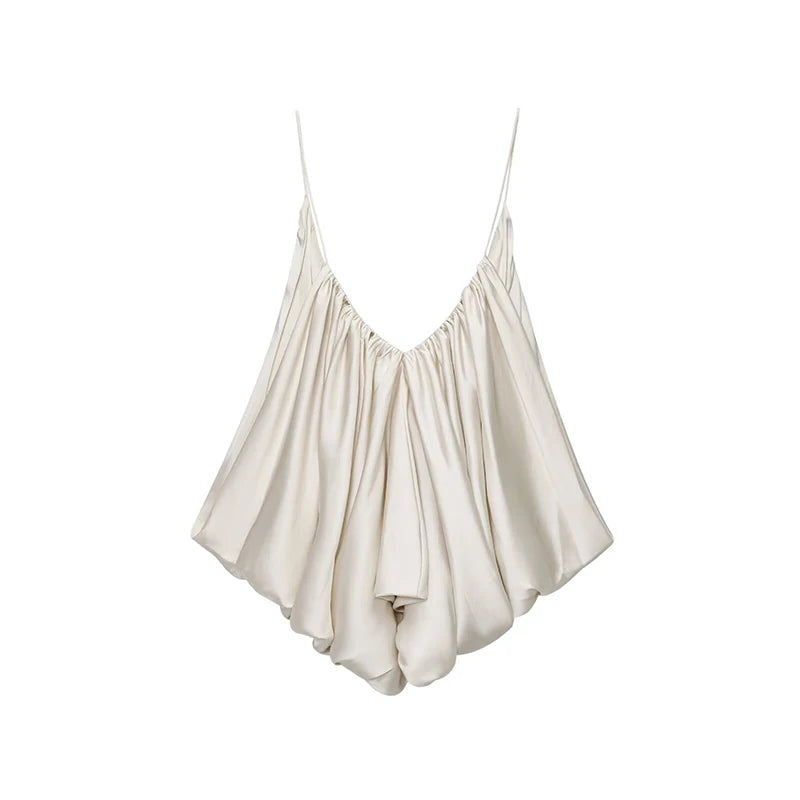 Top Satinado con Escote en V sin Mangas