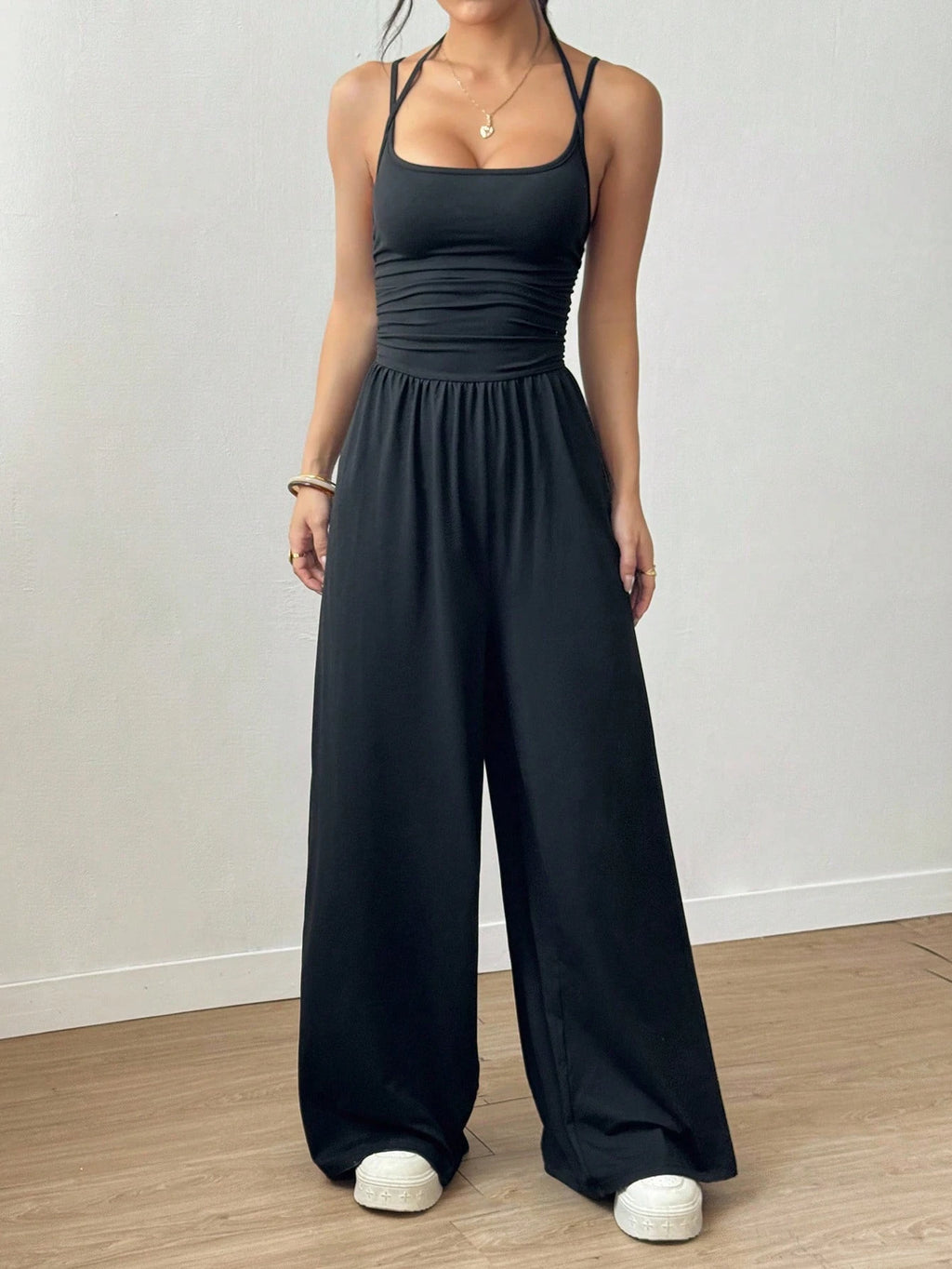 Mono de Pantalón Recto Holgado con Pliegues