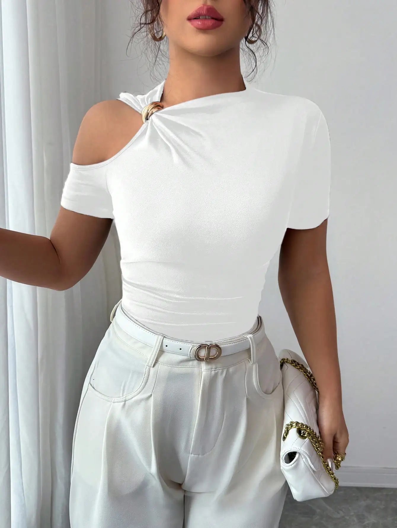 Camiseta de hombros descubiertos para mujer, nueva tendencia, elegante y versátil de alta calidad
