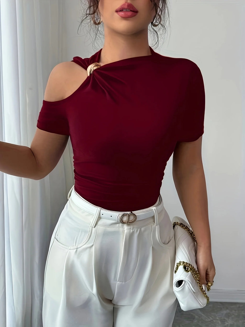 Camiseta de hombros descubiertos para mujer, nueva tendencia, elegante y versátil de alta calidad