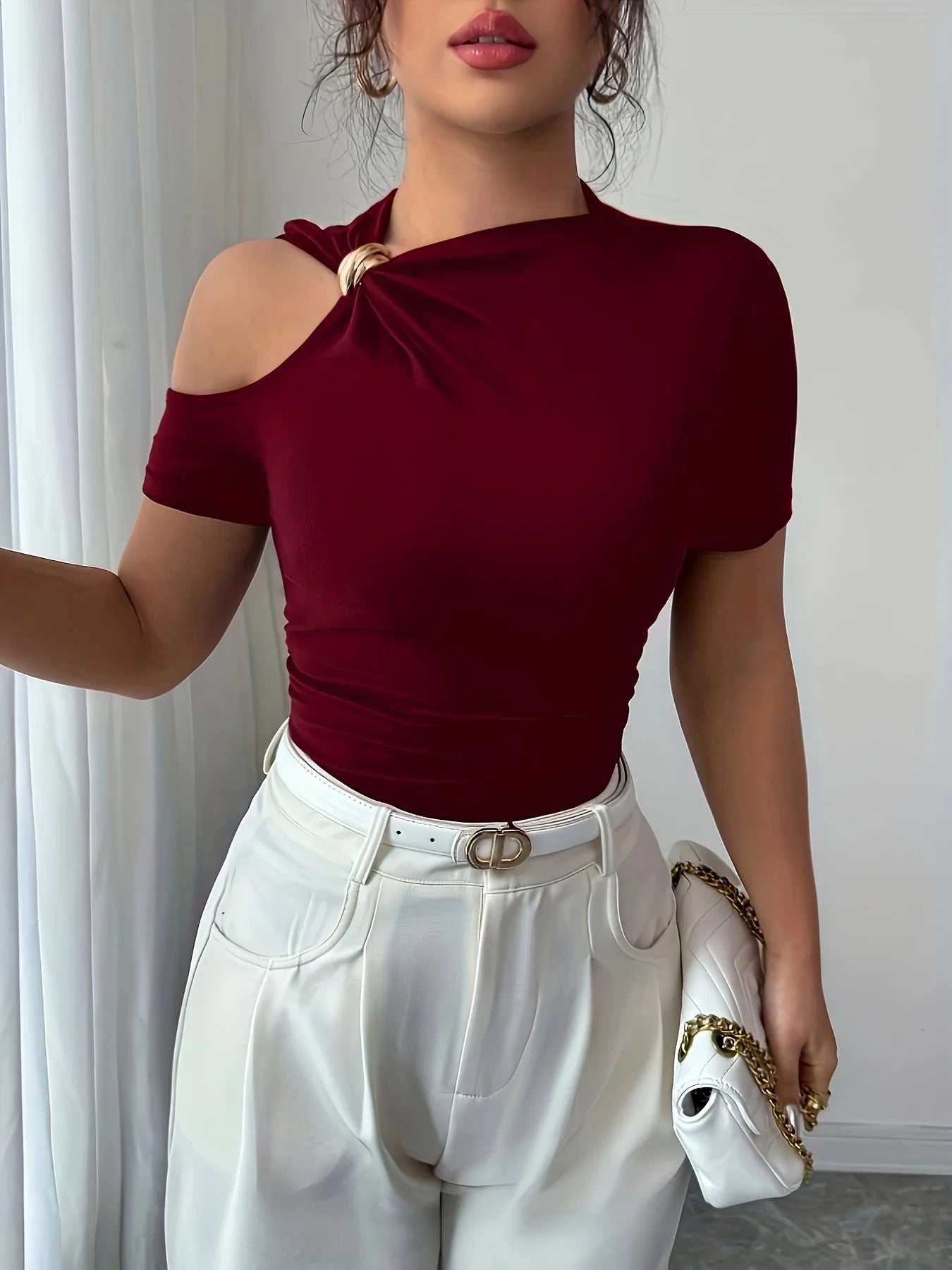 Camiseta de hombros descubiertos para mujer, nueva tendencia, elegante y versátil de alta calidad