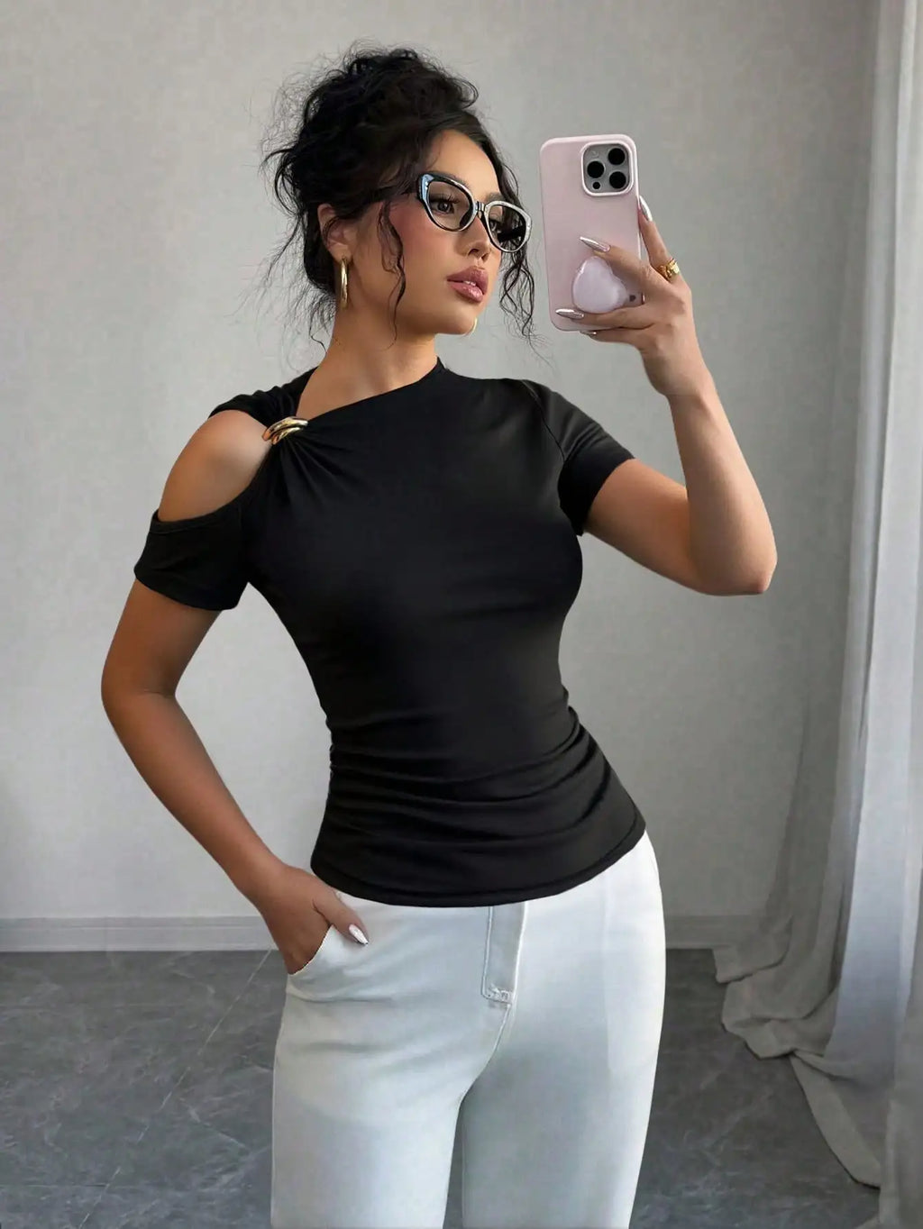 Camiseta de hombros descubiertos para mujer, nueva tendencia, elegante y versátil de alta calidad