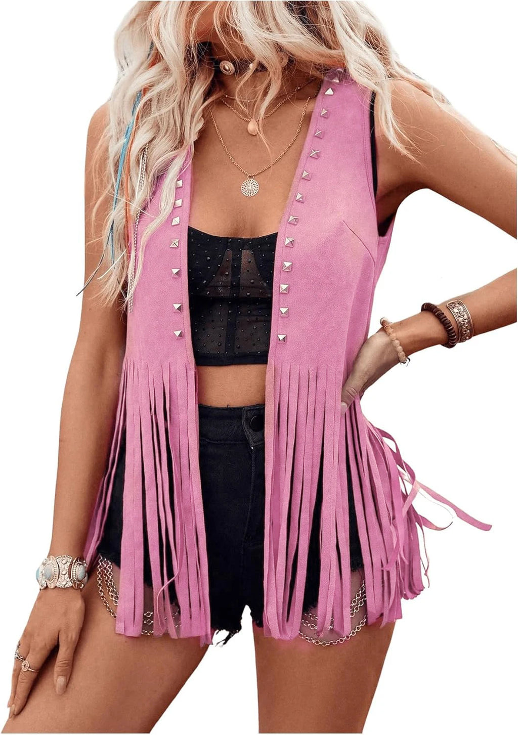 Chaleco Vintage Sin Mangas con Flecos y Remaches I Estilo Boho Occidental