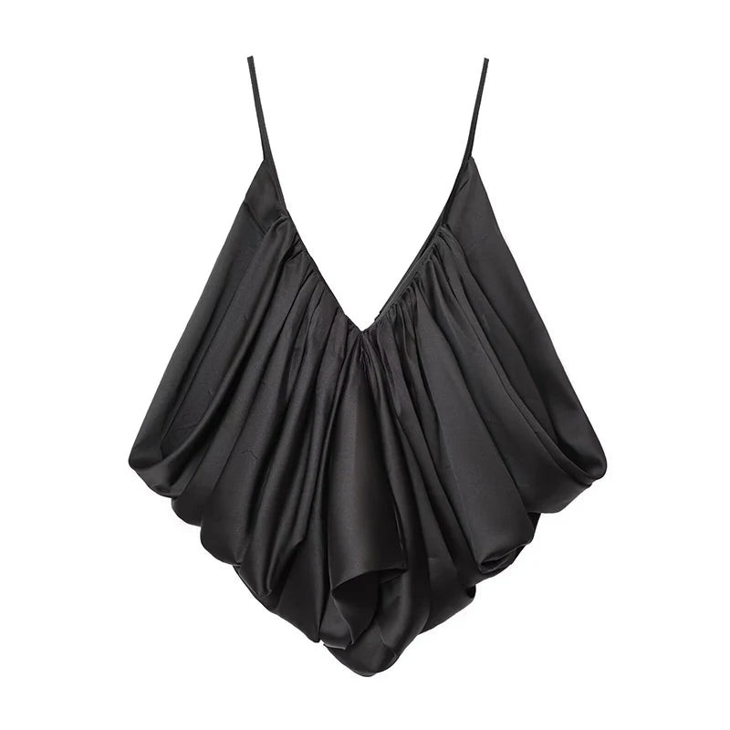 Top Satinado con Escote en V sin Mangas