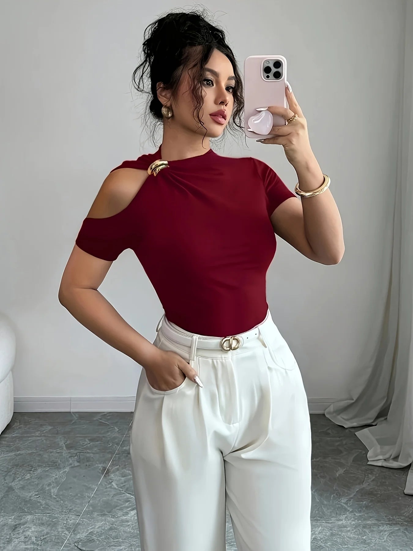 Camiseta de hombros descubiertos para mujer, nueva tendencia, elegante y versátil de alta calidad