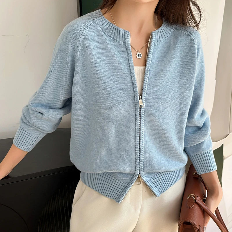 Cárdigan 100% Algodón con Cremallera | Cuello Redondo | Tejido Grueso | Estilo Luxury