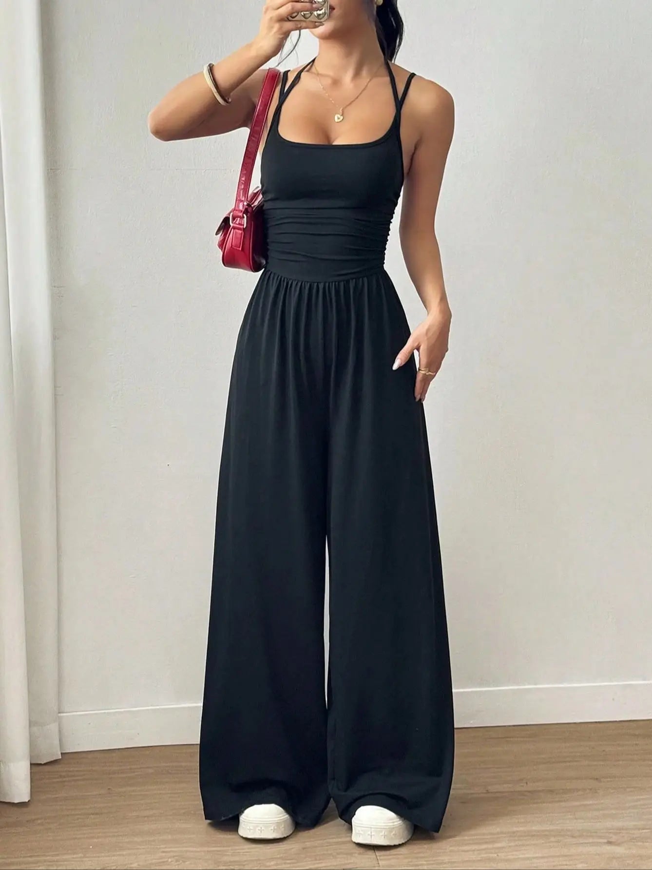 Mono de Pantalón Recto Holgado con Pliegues