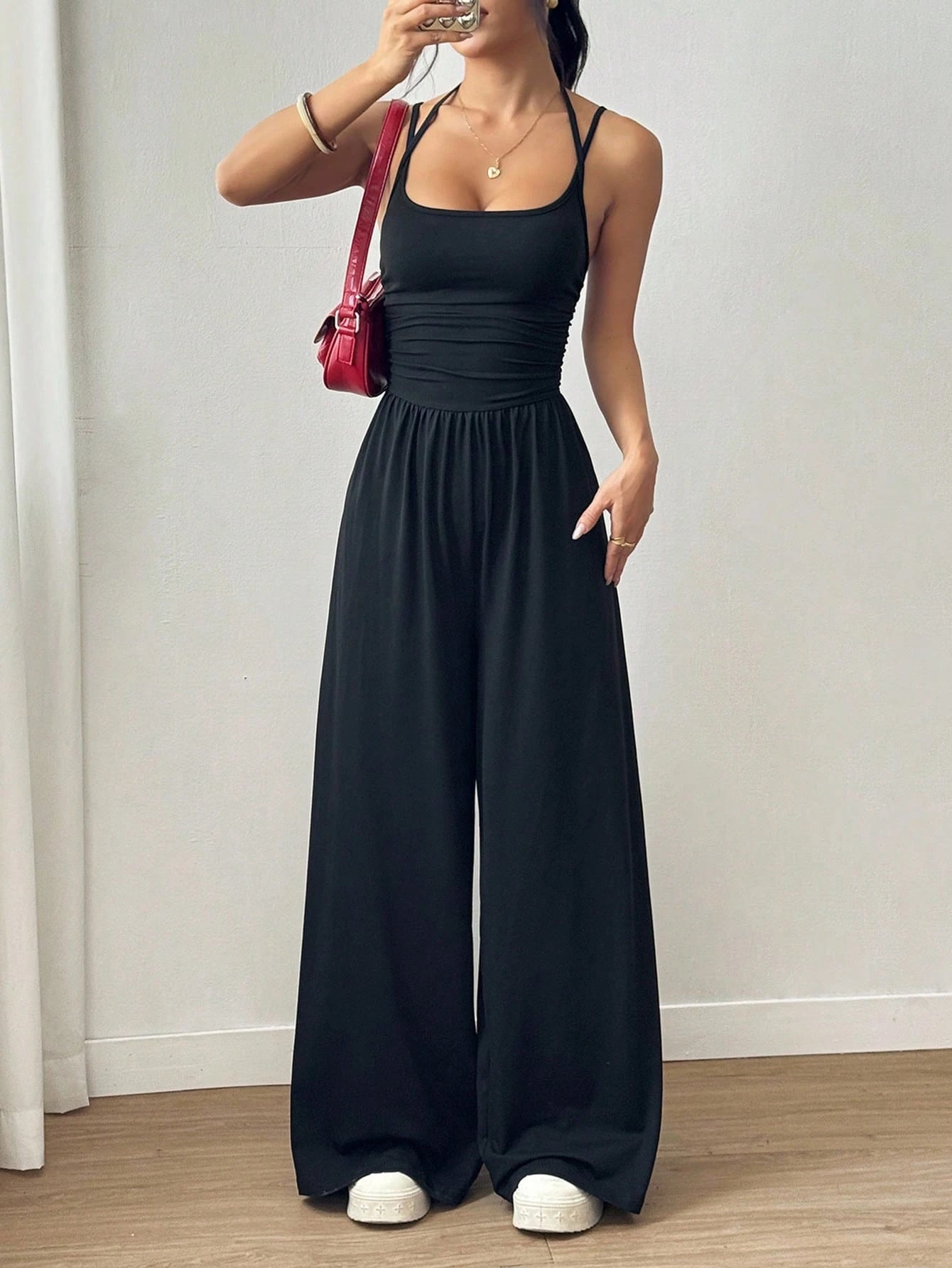 Mono de Pantalón Recto Holgado con Pliegues