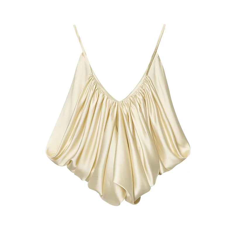 Top Satinado con Escote en V sin Mangas