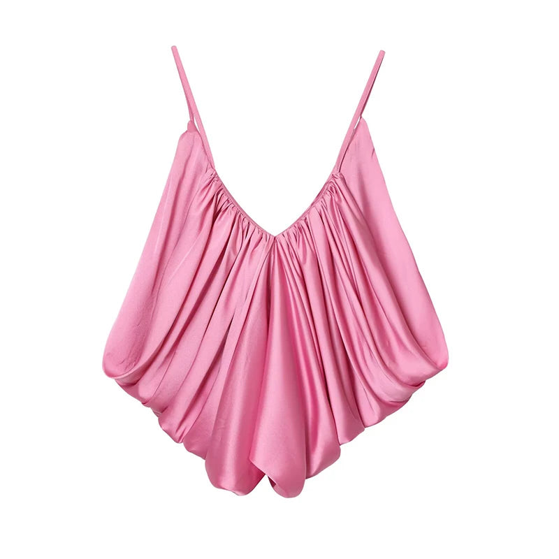 Top Satinado con Escote en V sin Mangas