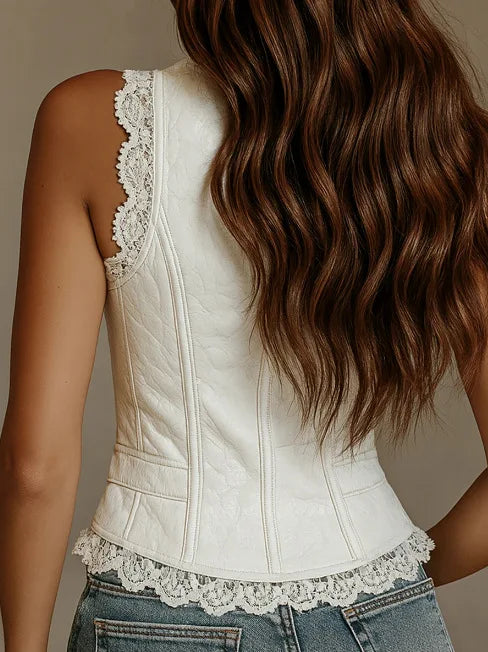 Chaleco Sin Mangas con Encaje y Botones | Cuello V | Primavera-Verano
