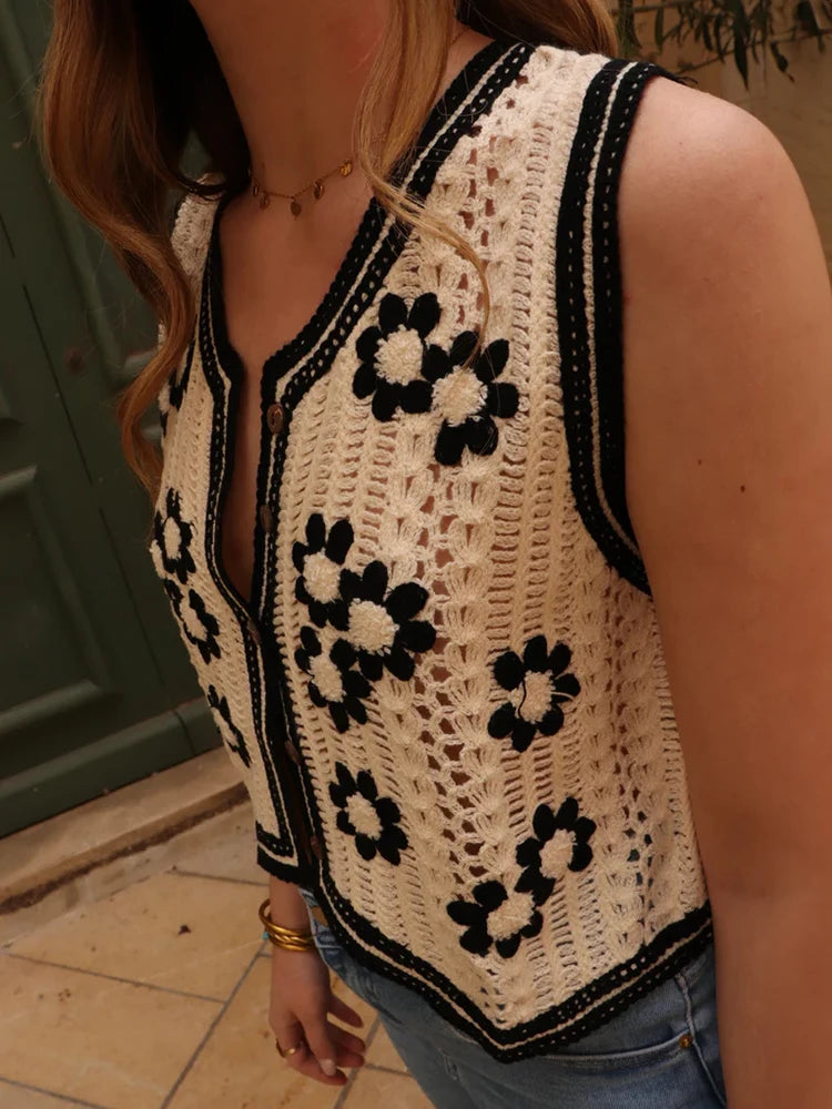 Chaleco de Crochet Floral