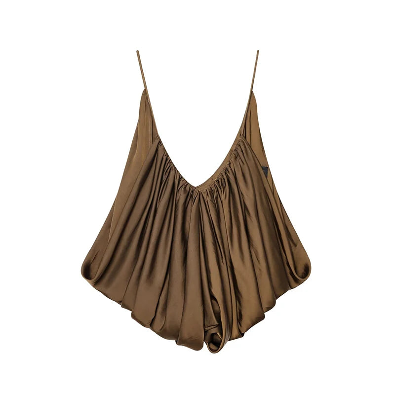 Top Satinado con Escote en V sin Mangas