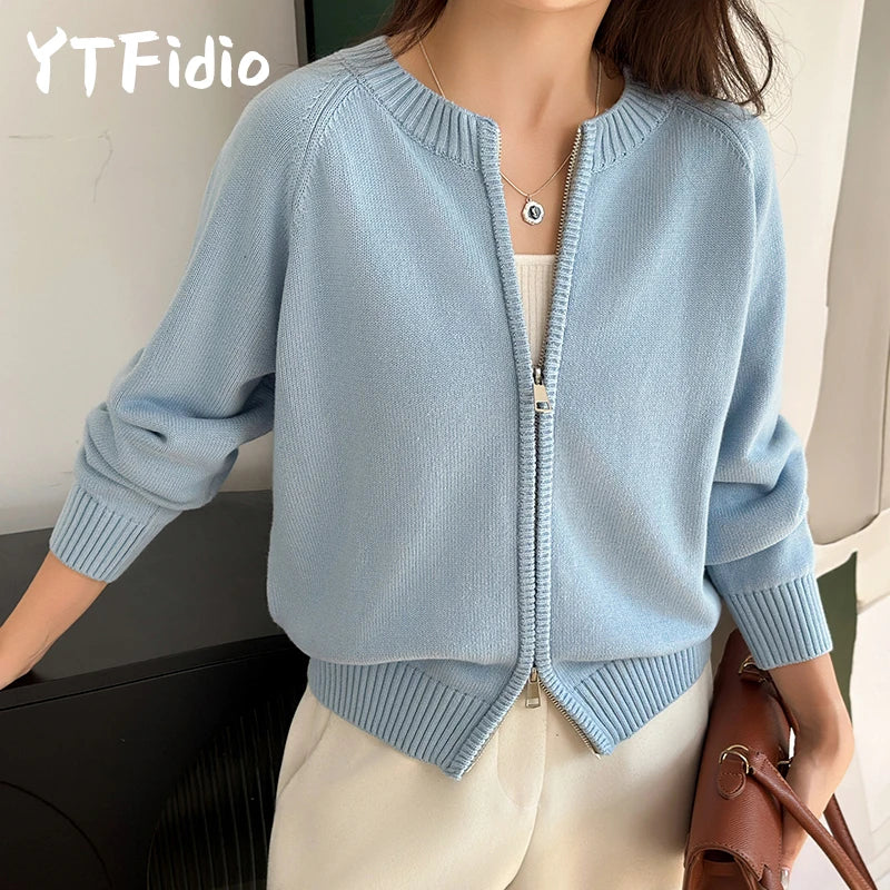 Cárdigan 100% Algodón con Cremallera | Cuello Redondo | Tejido Grueso | Estilo Luxury