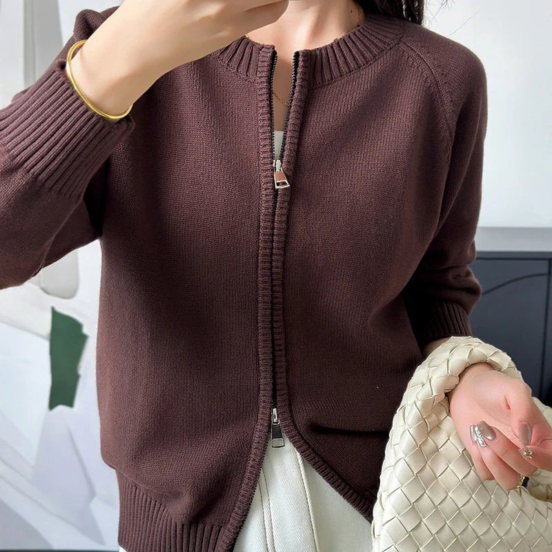 Cárdigan 100% Algodón con Cremallera | Cuello Redondo | Tejido Grueso | Estilo Luxury