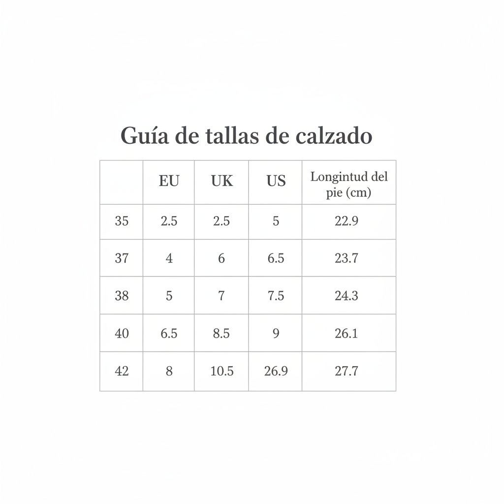 Guía de tallas de calzado ajustada al marco